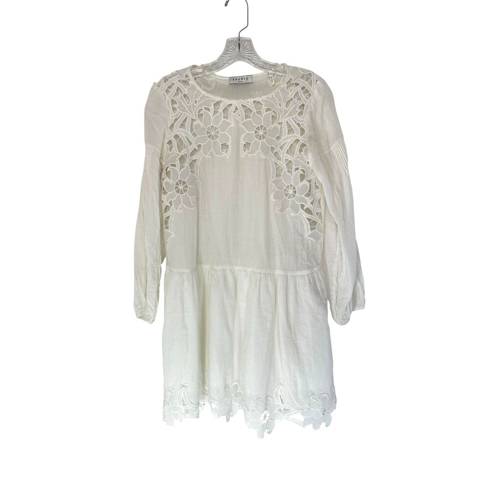 Sandro Paris Dress Basic White Floral Cutout Ethereal Elegance Angelcore Small